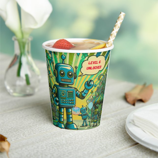 Customizable  Birthday boy robot Paper Cups (Insitu)
