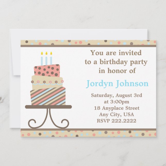 Customizable Birthday Cake Party Invitation (Front)