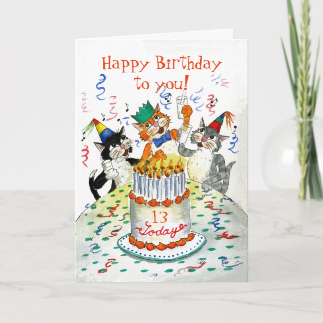 Customizable Birthday Card - Cats' Birthday Party (Front)