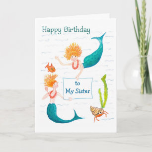 Customizable Birthday Card - Mermaids