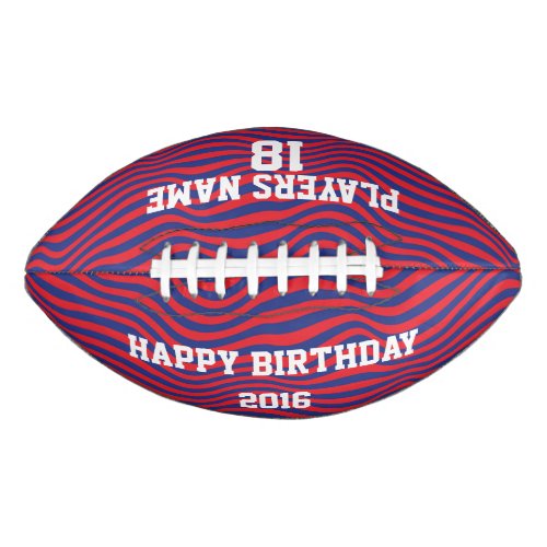 Customizable Birthday Football with Red Blue Waves