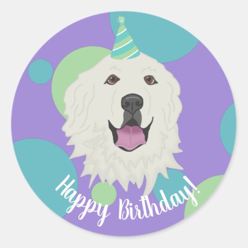 Customizable Birthday Great Pyrenees Classic Round Sticker