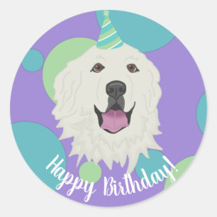 Customizable Birthday Great Pyrenees Classic Round Sticker