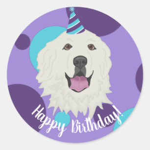 Customizable Birthday Great Pyrenees Classic Round Sticker