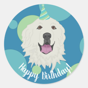 Customizable Birthday Great Pyrenees Classic Round Sticker