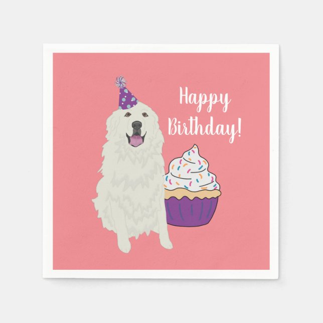 Customizable Birthday Great Pyrenees Mountain Dog Napkins (Front)
