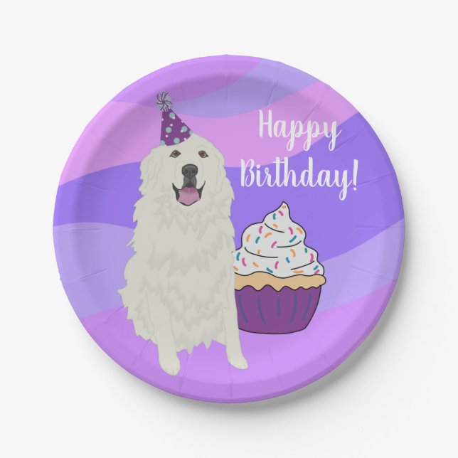 Customizable Birthday Great Pyrenees Mountain Dog  Paper Plates (Front)