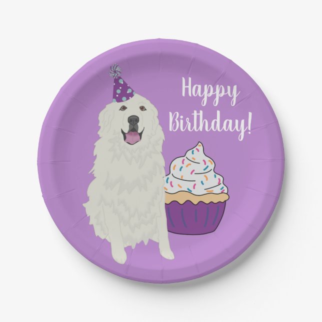 Customizable Birthday Great Pyrenees Mountain Dog  Paper Plates (Front)