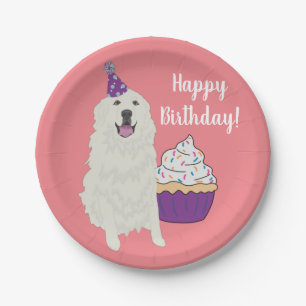 Customizable Birthday Great Pyrenees Mountain Dog Paper Plates
