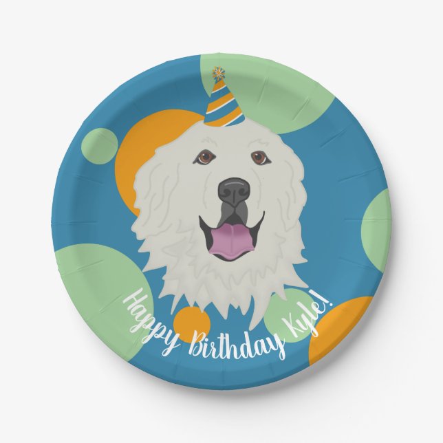 Customizable Birthday Great Pyrenees Paper Plates (Front)
