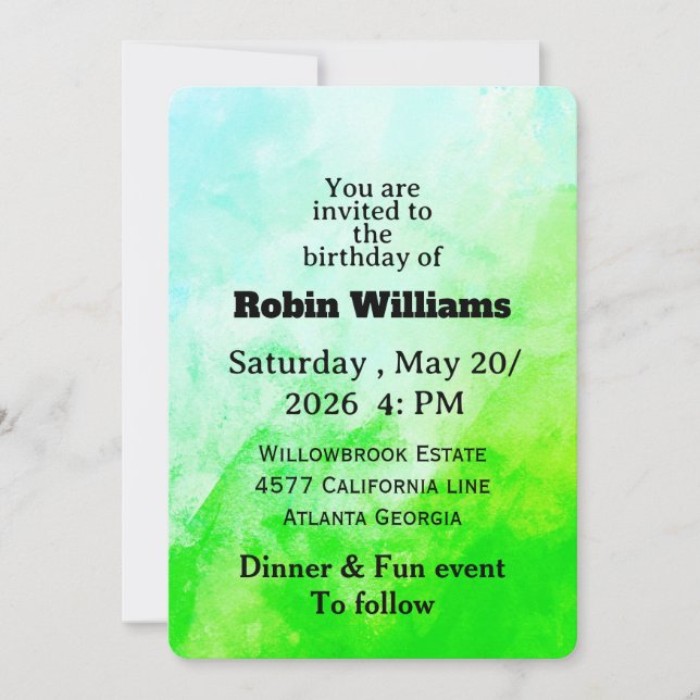 Customizable Birthday Invitation for adults  (Front)