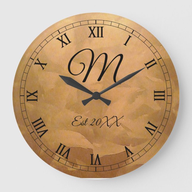 Customizable Birthday Monogram Copper Metallic Large Clock (Front)