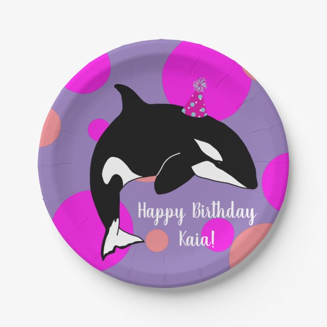 Customizable Birthday Orca Killer Whale  Paper Plates (Front)