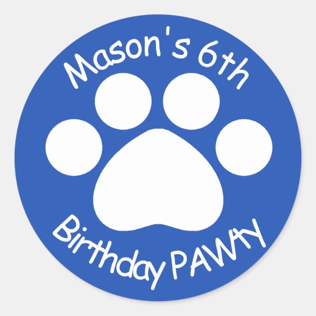 Customizable Birthday PAWty - Blue Classic Round Sticker (Front)