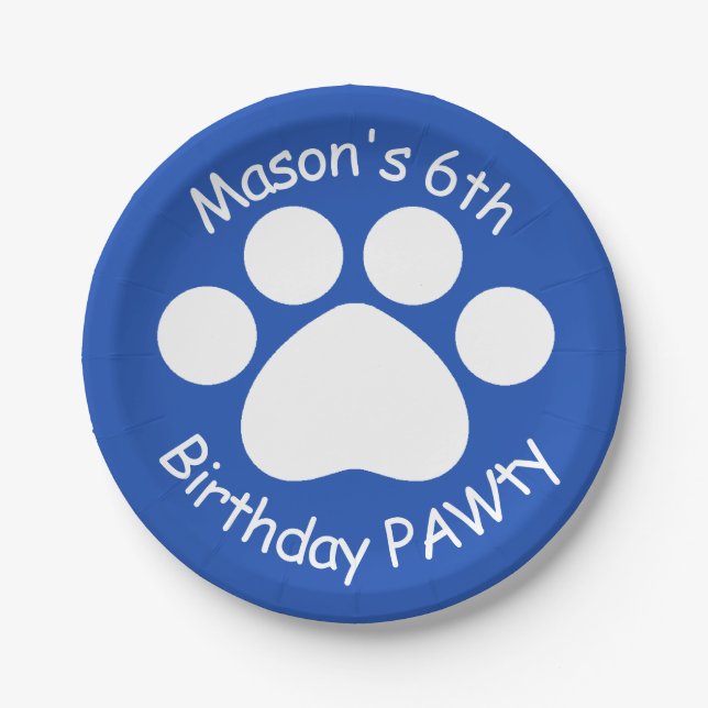 Customizable Birthday PAWty - Blue Paper Plates (Front)