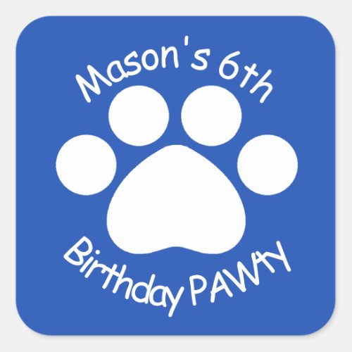 Customizable Birthday PAWty _ Blue Square Sticker