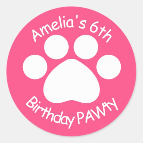 Customizable Birthday PAWty _ Pink Classic Round Sticker