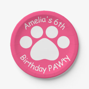 Customizable Birthday PAWty - Pink Paper Plates