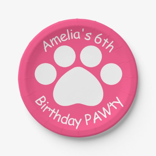 Customizable Birthday PAWty _ Pink Paper Plates