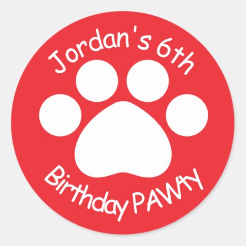 Customizable Birthday PAWty _ Red Classic Round Sticker