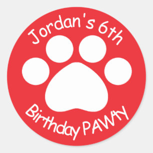 Customizable Birthday PAWty - Red Classic Round Sticker