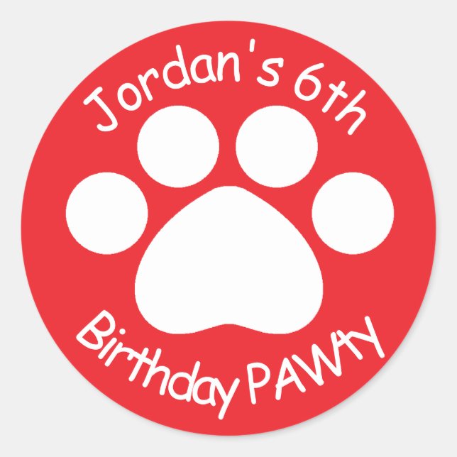 Customizable Birthday PAWty - Red Classic Round Sticker (Front)