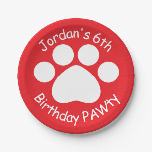 Customizable Birthday PAWty - Red Paper Plates
