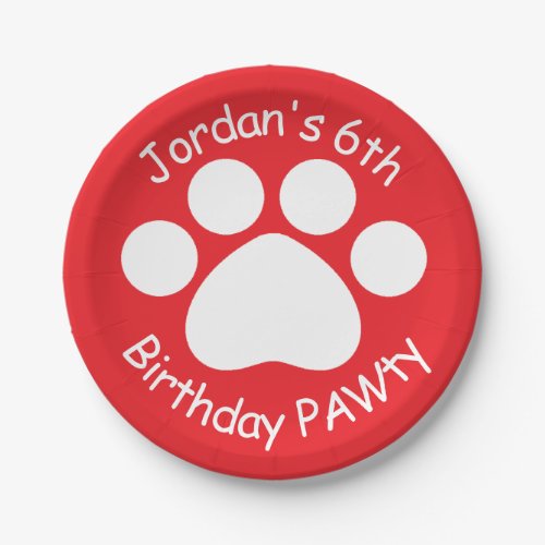 Customizable Birthday PAWty _ Red Paper Plates