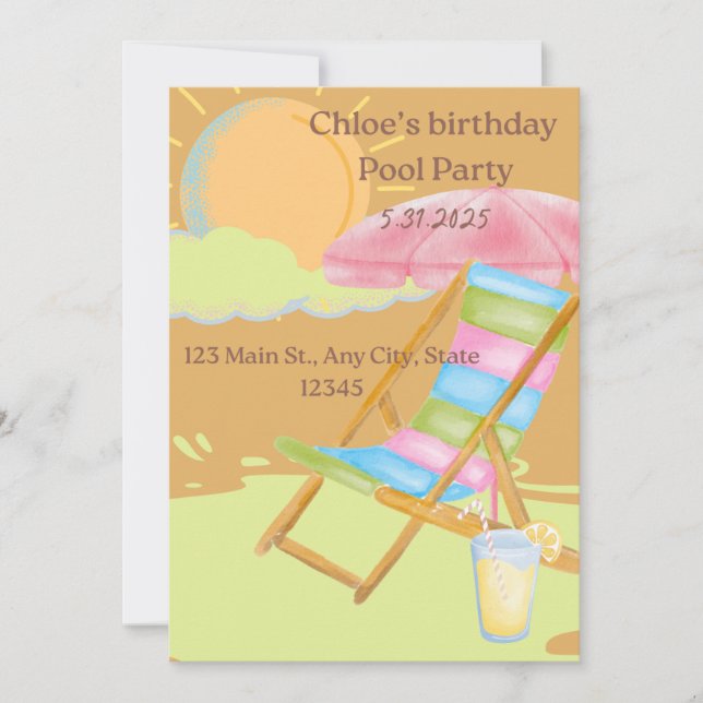 Customizable Birthday Pool Party Invitation  (Front)