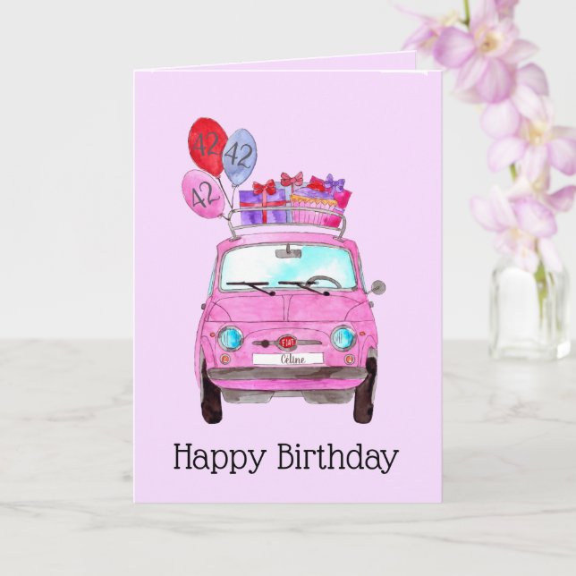 Customizable Birthday Retro 500 watercolor Card (Orchid)