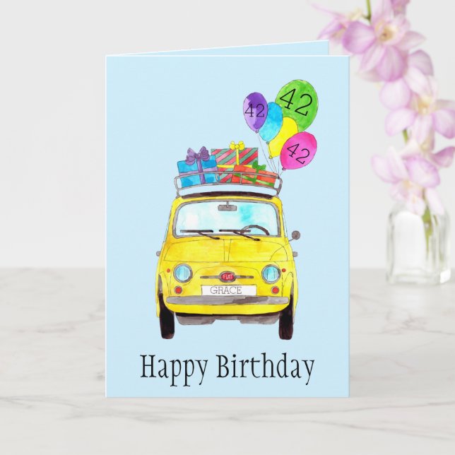 Customizable Birthday Retro 500 watercolor Card (Orchid)