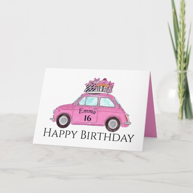 Customizable Birthday Retro Fiat 500 Card (Front)