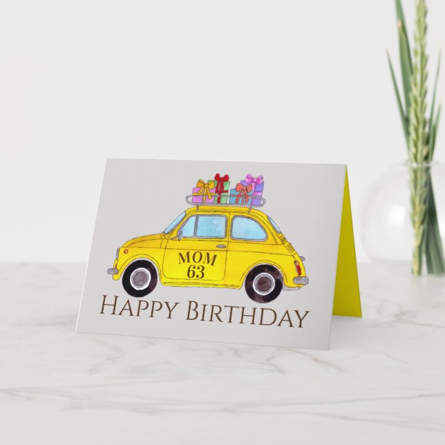 Customizable Birthday Retro Fiat 500 Card (Front)