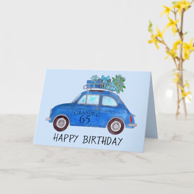Customizable Birthday Retro Fiat 500 Card (Yellow Flower)