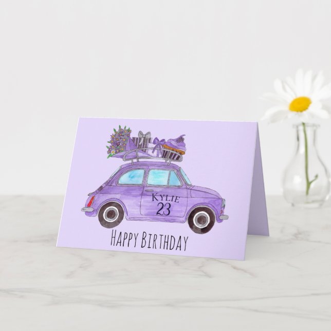 Customizable Birthday Retro Fiat 500 Card (Small Plant)