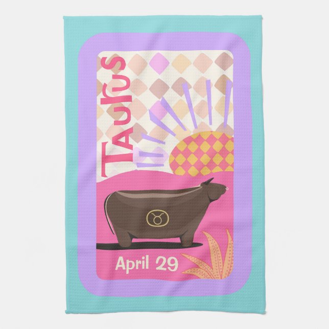 Customizable Birthday Taurus Zodiac Tea Towel (Vertical)