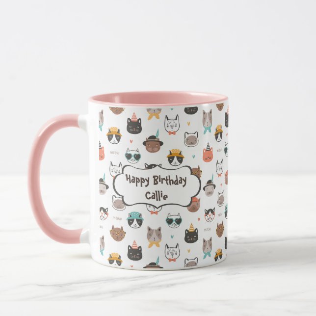 Customizable Birthday Text on Mug with Cute Cats (Left)