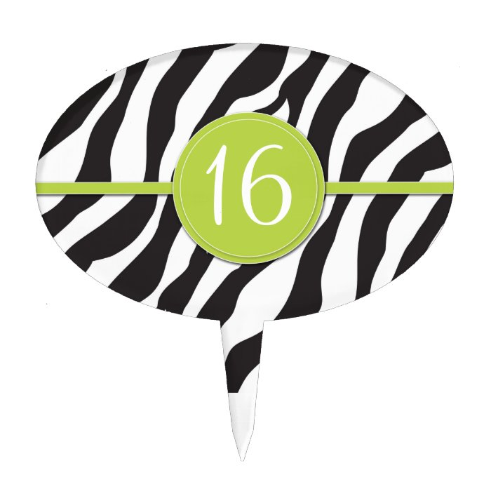 Customizable Birthday Zebra Print in Green Cake Picks