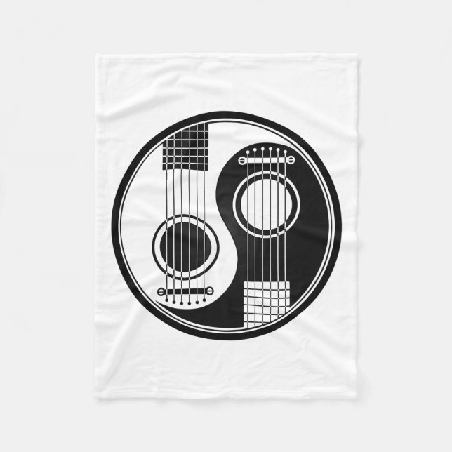 Customizable Black Acoustic Guitars Yin Yang Fleece Blanket (Front)
