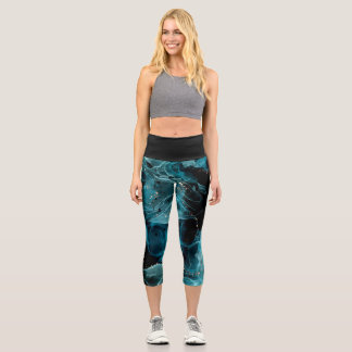 Customizable Black and Blue High Waisted Capris
