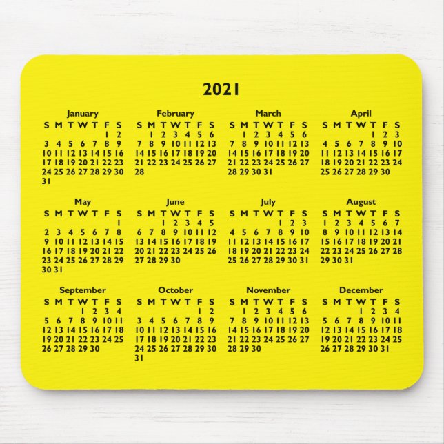 Customizable Black and Bright Yellow 2021 Calendar Mouse Pad (Front)
