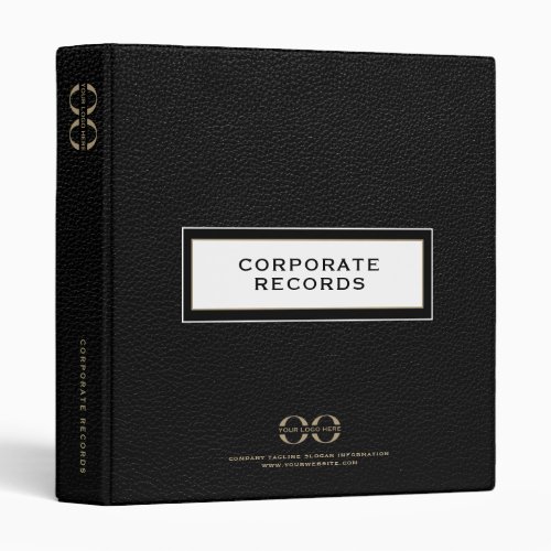 Customizable Black and Gold Corporate Record Book 3 Ring Binder