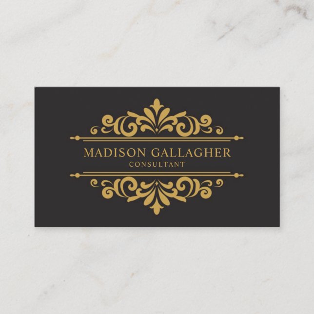 Customizable Black And Gold Monogram Professional Business Card (Front)