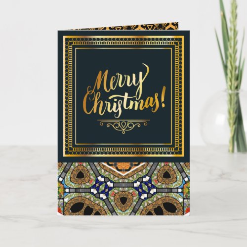 Customizable Black and Gold Pattern Christmas Card