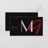 Customizable Black and Red Monogram Business Cards (Front/Back)