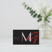 Customizable Black and Red Monogram Business Cards (Standing Front)