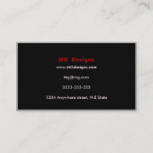 Customizable Black and Red Monogram Business Cards (Back)