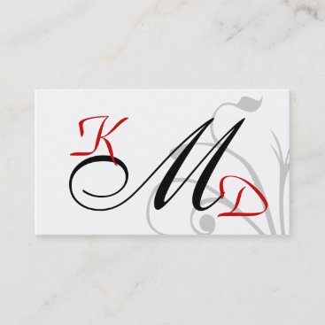 Customizable Black and Red Monogram Business Cards