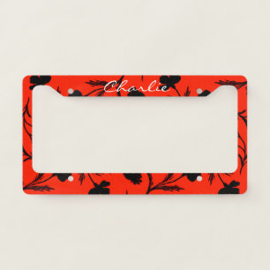 Customizable Black and Red Pop Floral Pattern Bold License Plate Frame