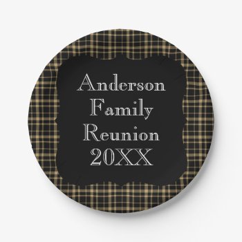 Customizable Black And Tan Plaid Family Reunion Paper Plates by retroflavor at Zazzle